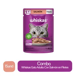 15 x Whiskas Alimento Humedo Para Gato Adulto de Salmon