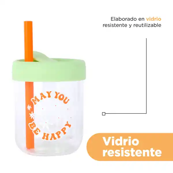 Vaso de Vidrio de Con Tapa de Silicona Verde Miniso