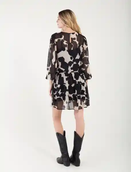 Vestido Corto Manga Larga Estampado Negro Talla S Mujer Naf Naf