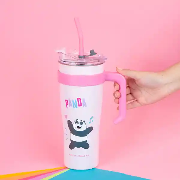 Vaso de Acero Pared Simple Con Asa Panda Wbb Rosa 1.6 L Miniso