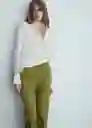 Pantalón Checky Verde Talla 32 Mujer Mango