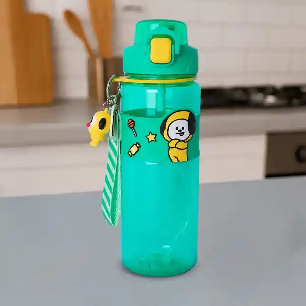 Botella Con Correa y Funda Serie Chimmy Verde 800 mL Bt21 Miniso