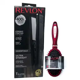 Revlon Kit Plancha Ceramic Flat + Cepillo Ovalado