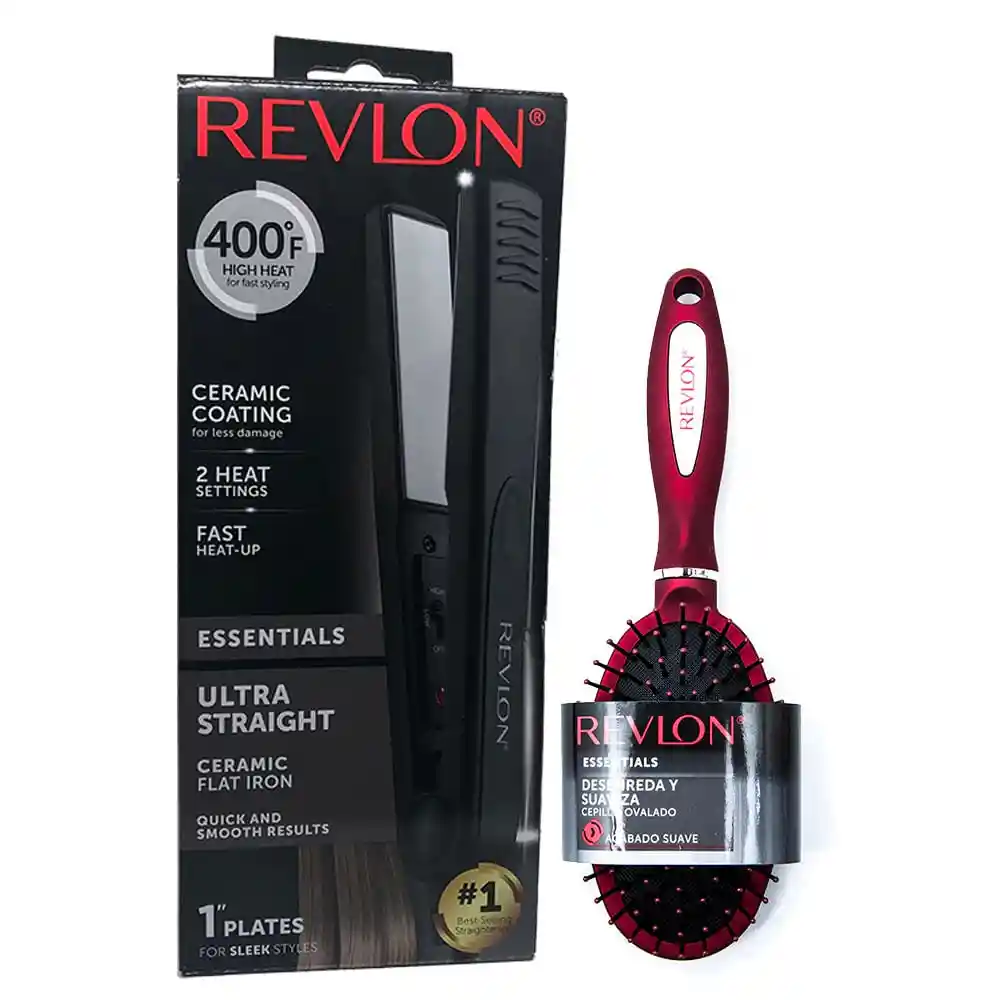 Revlon Kit Plancha Ceramic Flat + Cepillo Ovalado