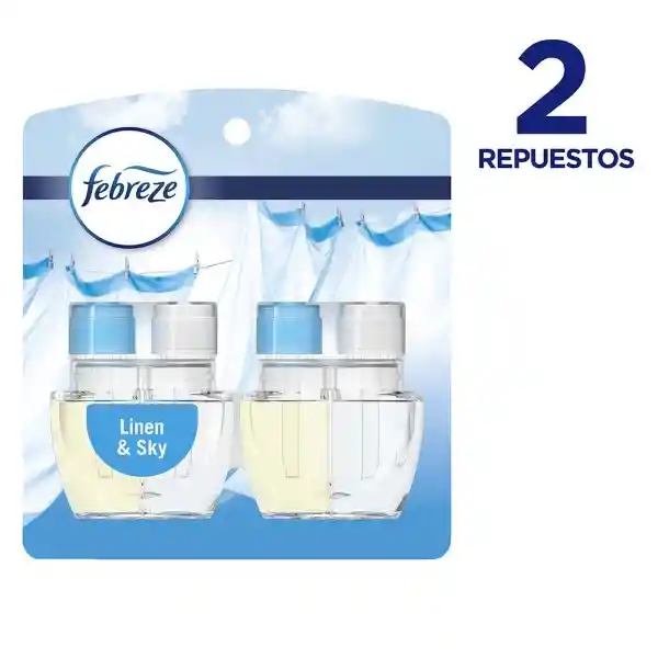 Febreze Plug Linen Sky 2 Repuestos Aroma Aroma Fresco y Ligero