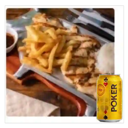 Combo Pechuga a la Parrilla + Cerveza Poker Lta 330ml