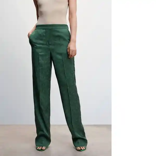 Pantalón Topeti Verde Talla 38 Mujer Mango