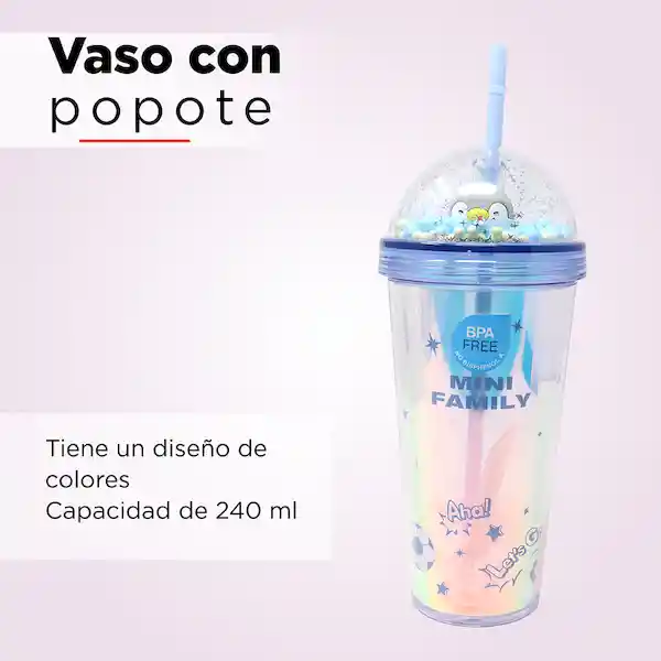 Miniso Vaso de Plastico Con Pitillo Mini Family Sports 420 mL