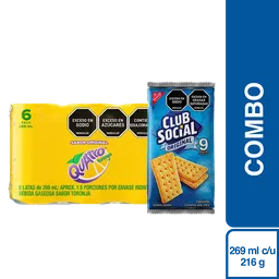 Combo Gaseosa Quatro Toronja 269 mL + Club Social Original 216 g