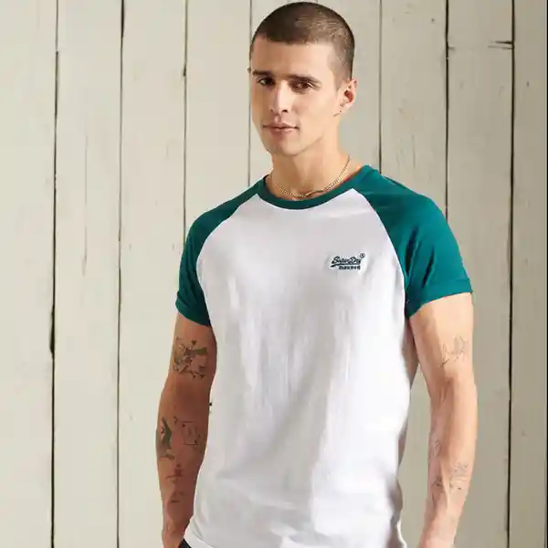 Superdry Camiseta ol Baseball Tee Blanco y Verde Talla XXL