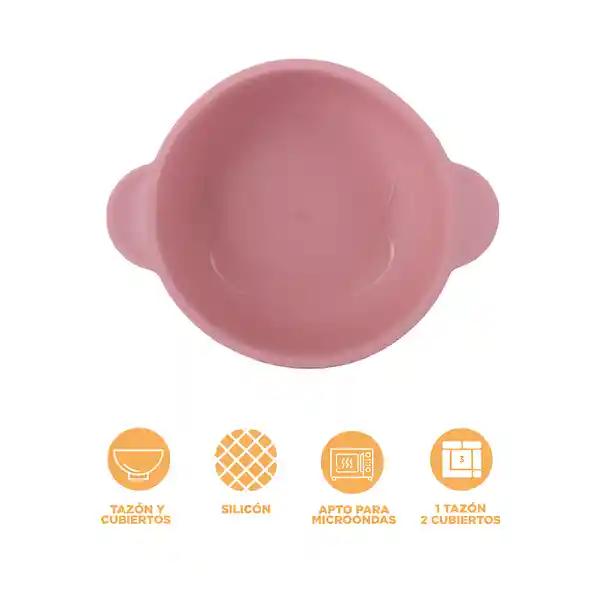 Plato de Silicona Con Cuchara y Tenedor Rosa Miniso