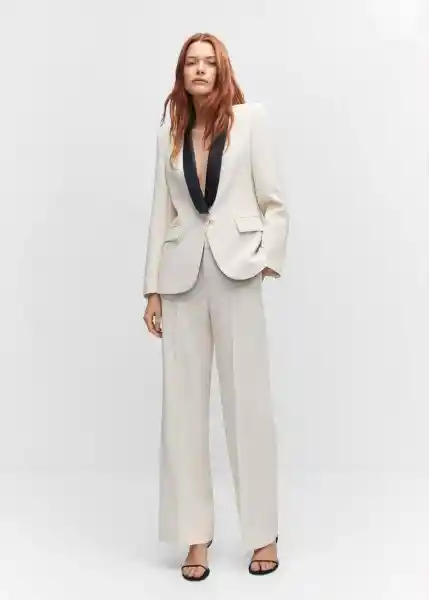 Blazer Americana Smoking Blanco Talla L Mujer Mango