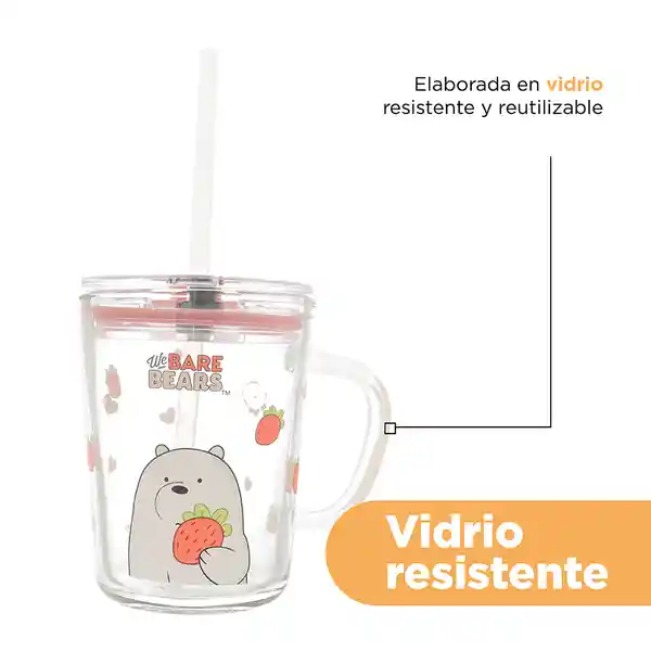 Vaso de Vidrio Con Pitillo we Bare Bears 400 mL Miniso