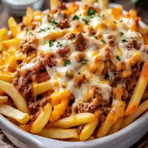 Salchipapa gratinada