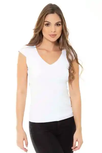Camiseta Basica Escote V Color Blanco Crudo Talla M Ragged
