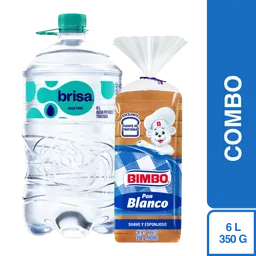 Combo Agua Brisa Sin Gas Bidón 6 L + Pan Tajado Bimbo Blanco