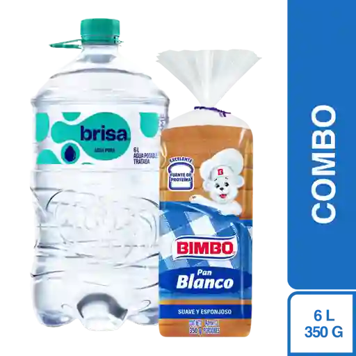 Combo Agua Brisa Sin Gas Bidón 6 L + Pan Tajado Bimbo Blanco