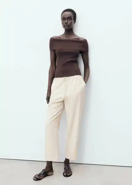 Pantalón Fluido Beige Talla XL Mujer Mango