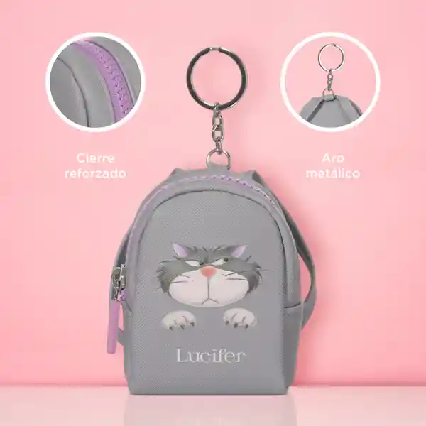 Monedero Disney Cat Colección Lucifer Mochila Gris Miniso