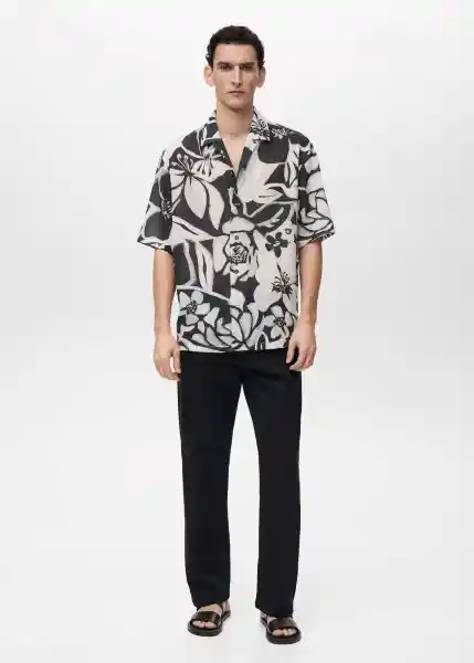 Camisa Pavone Negro Talla M Hombre Mango