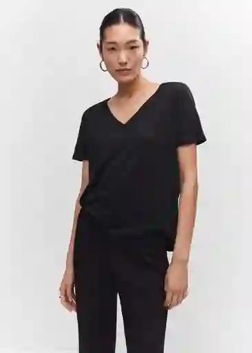 Camiseta Linito Negro Talla M Mujer Mango