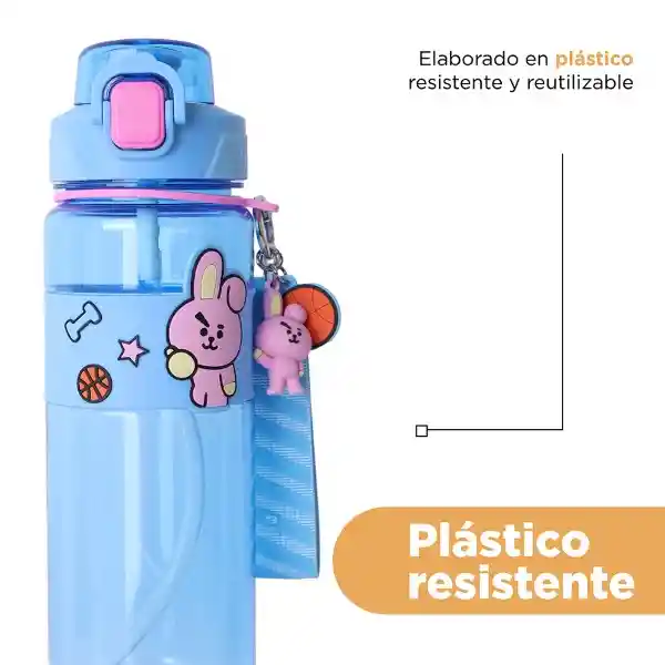 Vaso Plástico Con Correa y Funda Serie Cooky Azul Bt21 Miniso