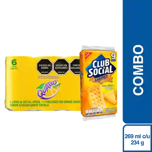 Combo Gaseosa Quatro Toronja 6 Und + Club Social Queso 144 g