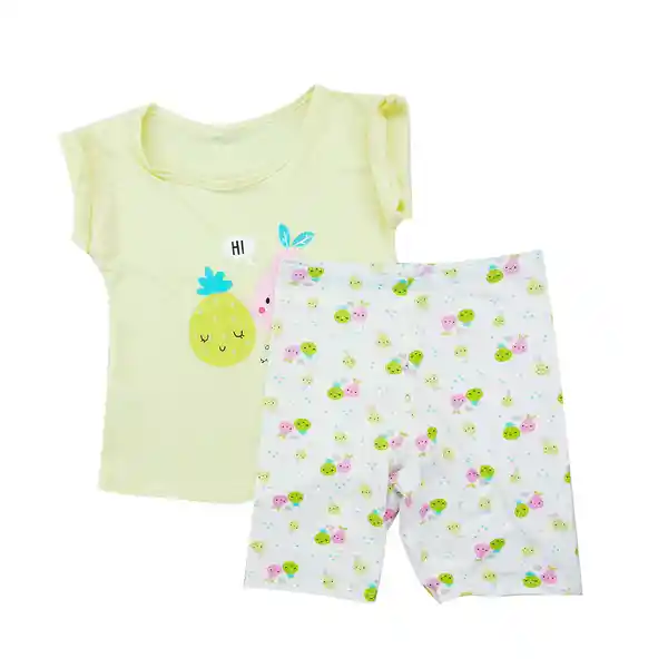 Conjunto Pijama Pantalon Print Dibujos Corto Blanco Talla 8