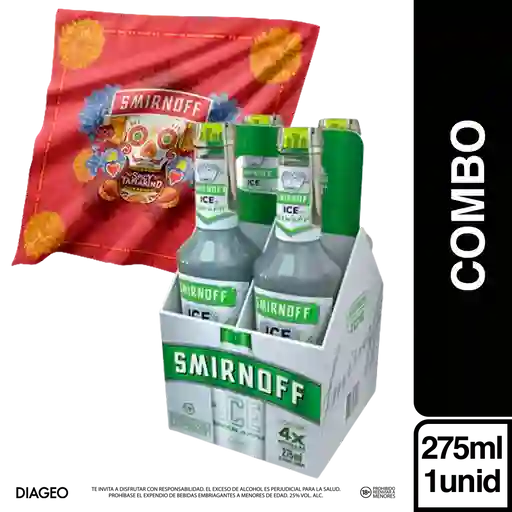 Combo Smirnoff Ice Cóctel Manzana Verde 4 Und + Pañoleta