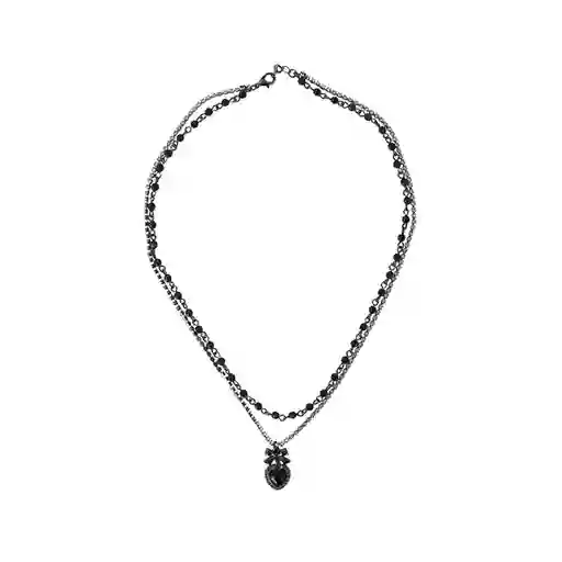 Collar Multicadena Con Dije de Corazón y Moño Serie Dark Miniso