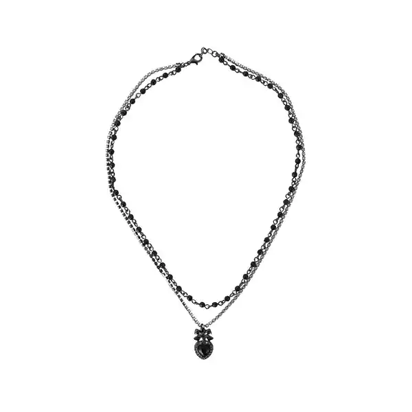 Collar Multicadena Con Dije de Corazón y Moño Serie Dark Miniso