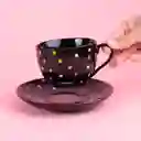 Taza Cerámica Con Posa Vaso Serie Dots Negro 240 mL Miniso