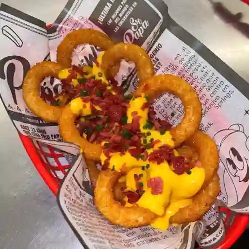 Aros de Cebolla con Queso Cheddar y Tocineta