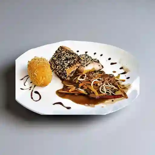 Salmón Encostrado en Semillas de Ajonjolí Negro y Blanco