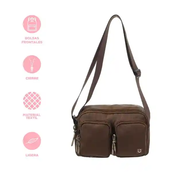 Bolso Crossbody Con Dos Bolsas al Frente Café Serie Miniso
