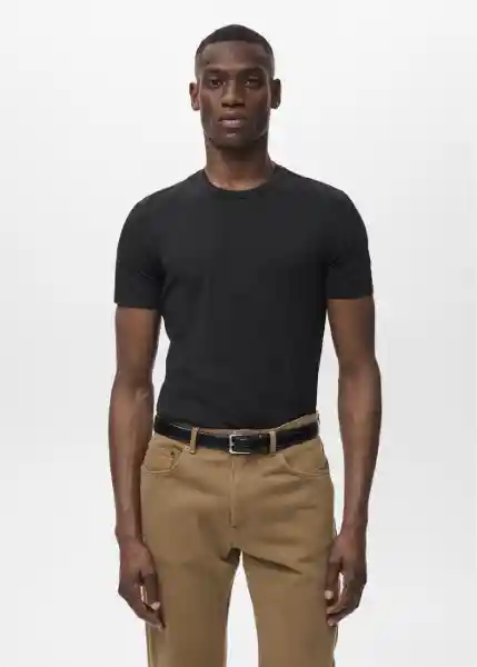 Camiseta Strech Negro Talla L Hombre Mango