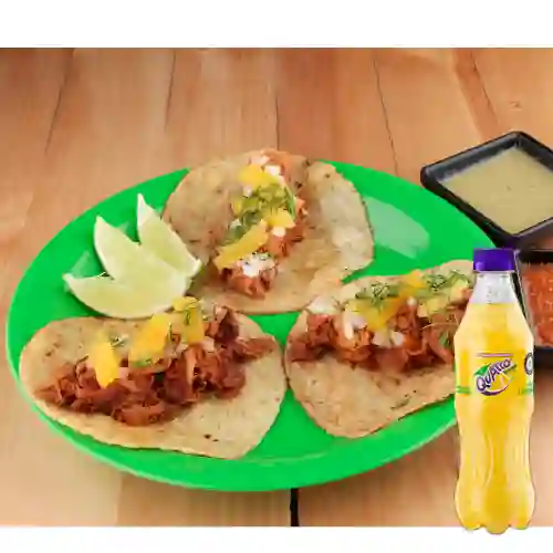 Combo Tacos X3 Al Pastor + Quatro Original 400ML