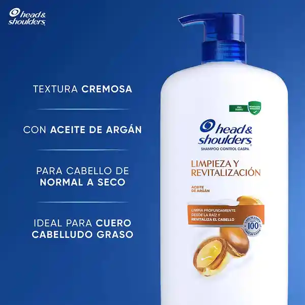 Shampoo Head Shoulders Limpieza y Revitalizacion Aceite de Argan Control Caspa Champu Head and Shoulders 1000 ml