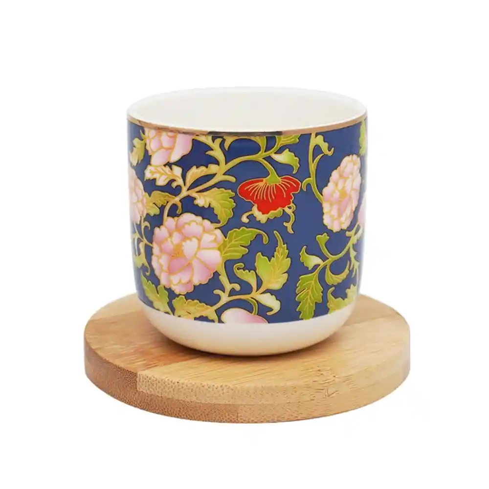 Taza de Cerámica Con Posavasos de Bambú Serie de Flores Miniso