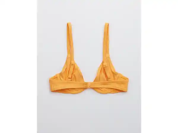 American Eagle Top Bikini Ribbed Shine Underwire Plunge 36 B