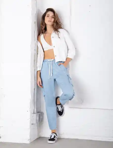 Jean Con Amarre En Cintura Azul Índigo Claro Talla M Mujer Naf Naf