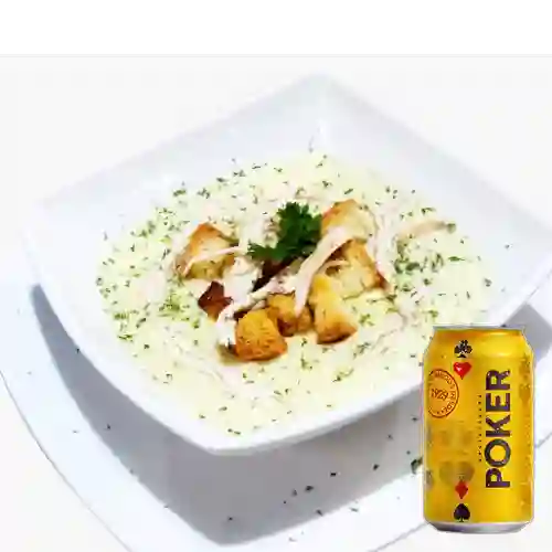 Combo Crema de Champiñones + Cerveza Poker Lta 330ml