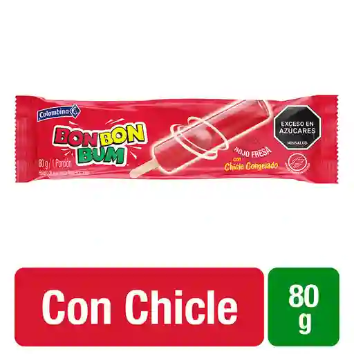 Colombina Bon Bon Bum Paleta de Agua Sabor a Fresa con Chicle 