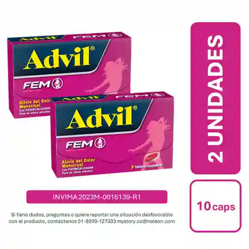 2 x Advil Fem Ibuprofeno Alivio de Fuertes Cólicos Menstruales