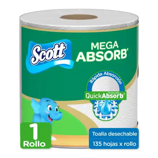Toalla de Papel Desechable Scott Mega Absorb 1 Rollo 135H