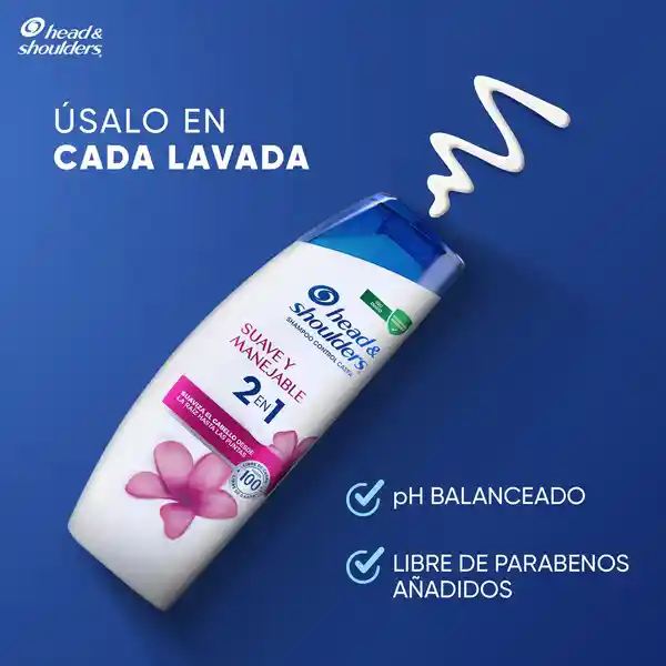 Shampoo Head Shoulders 2 en 1 Suave y Manejable Shampoo Control Caspa 375 ml + Champu Head and Shoulders 180 ml