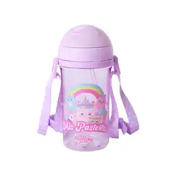 Botella Plástico Con Pitillo Serie Mis Pastelitos Morada Miniso