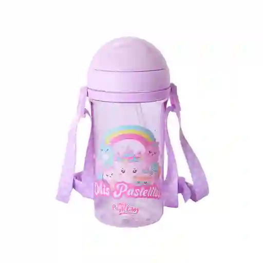 Botella Plástico Con Pitillo Serie Mis Pastelitos Morada Miniso