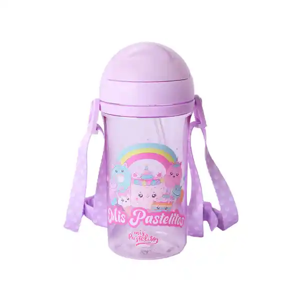 Botella Plástico Con Pitillo Serie Mis Pastelitos Morada Miniso
