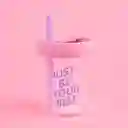 Vaso de Vidrio de Con Tapa de Silicona Rosa Miniso